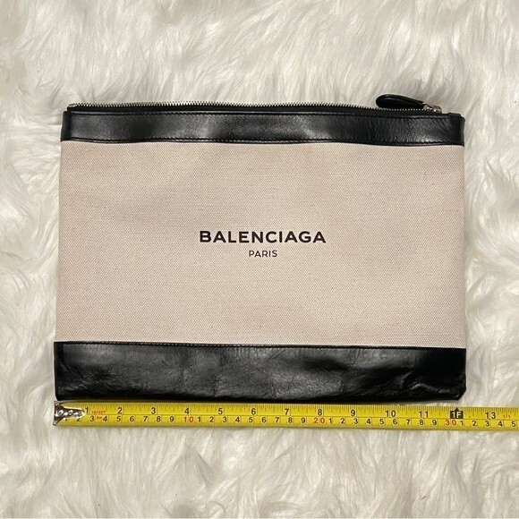 Balenciaga Canvas and Leather Zip Pouch Large in Black - Picture 4 of 15